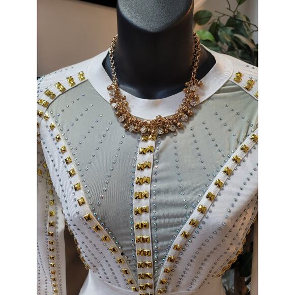 Chic Beading Bandage Long Sleeve Bodycon Party Mini Dress Size Large - Picture 3 of 12